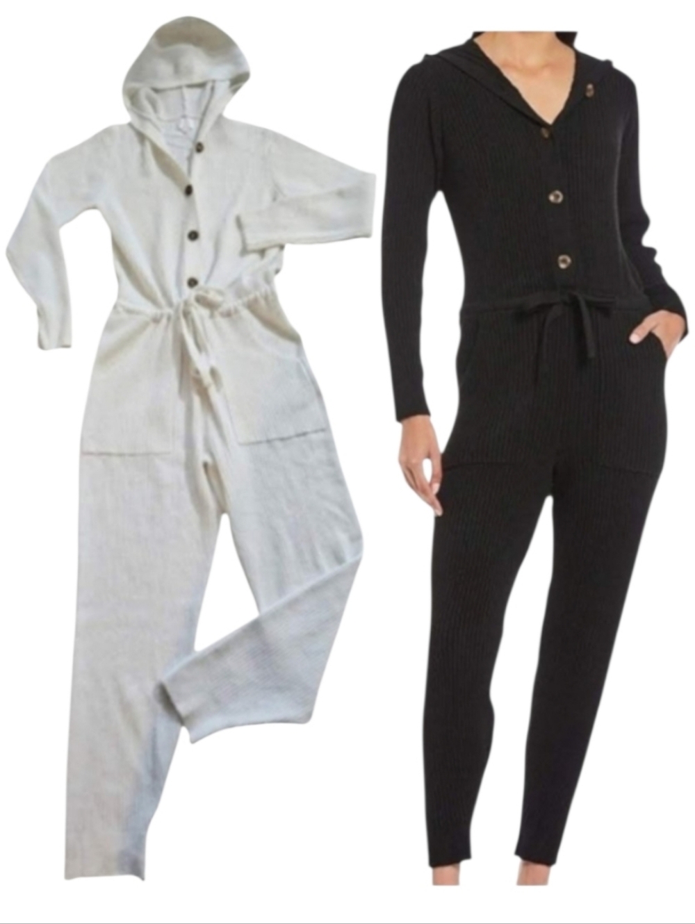 Every Off White Slouchy Ripped Knit Jumpsuit Sz L